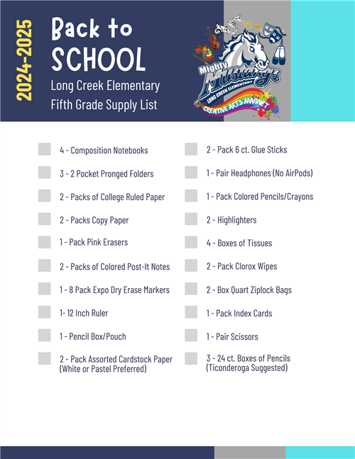 Fifth Grade Supply List